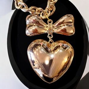 Xtra Large Chunky Golden toned puffed heart pendant necklace
